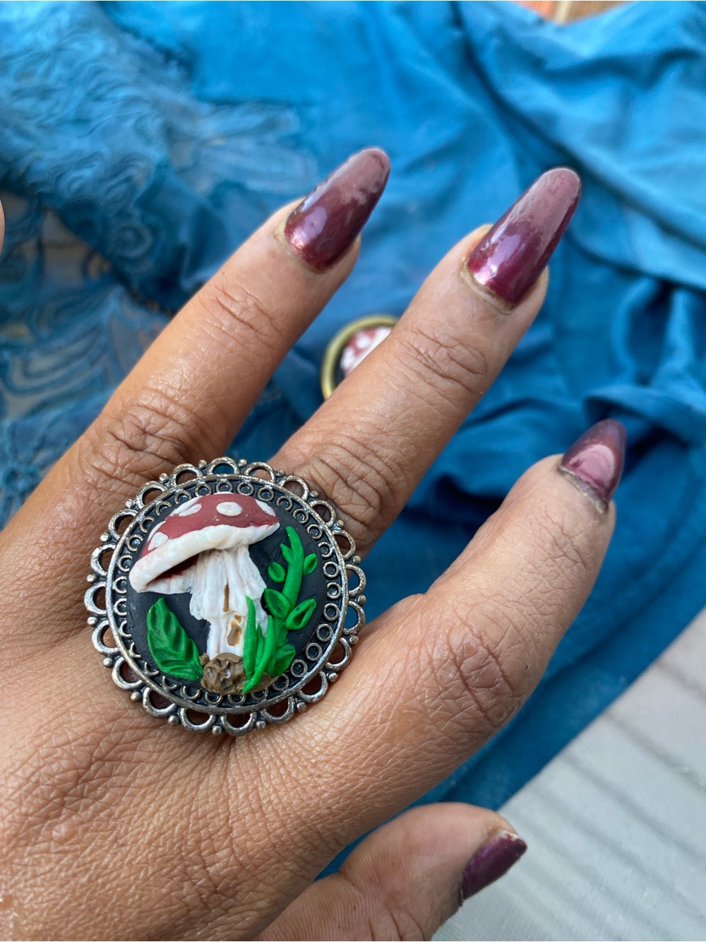 Handcrafted Mushroom Statement Ring and Pendant